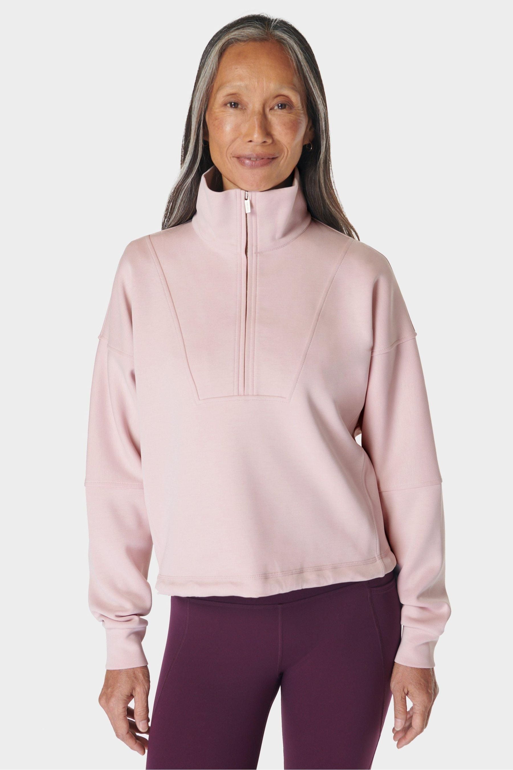 Sweaty Betty Sand Wash Funnel Neck Half Zip Pink Women s S