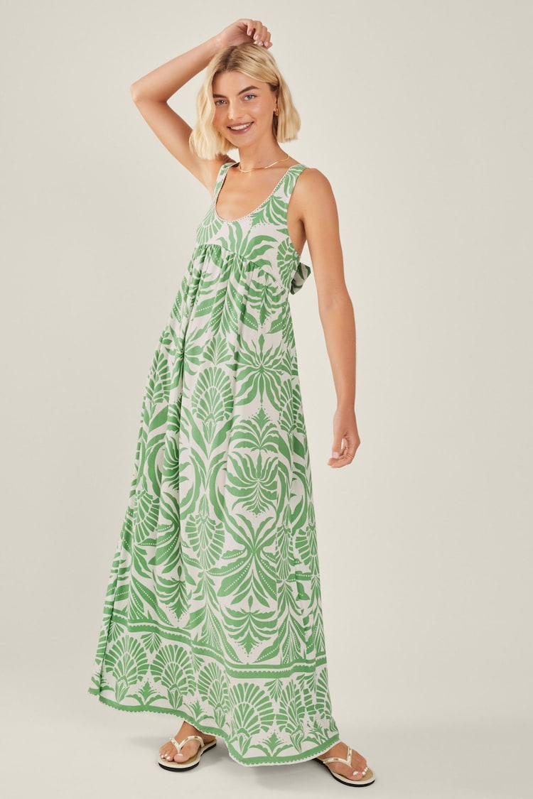 Accessorize Green Print Tie-Back Maxi Dress - Image 1 of 4