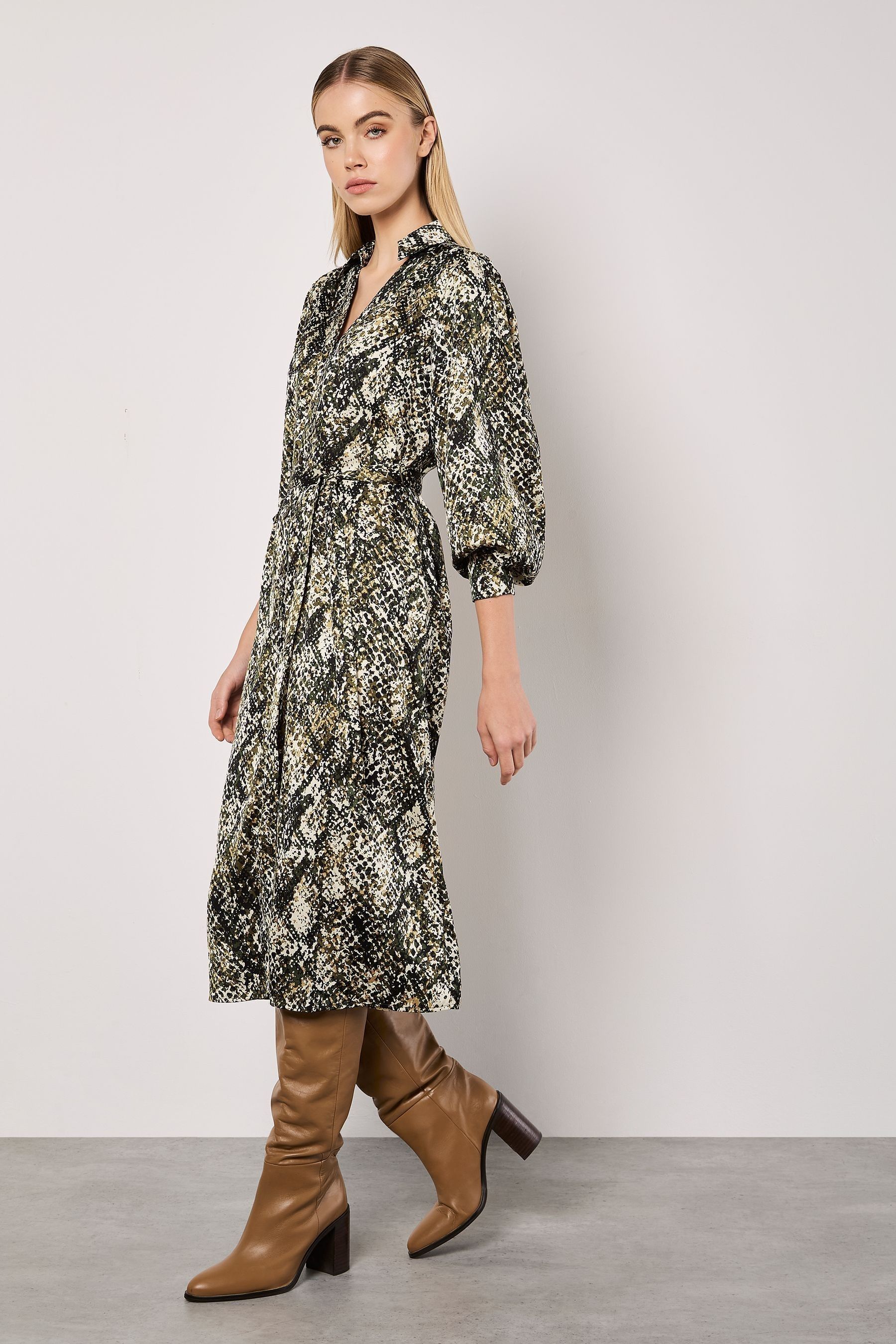 Buy Apricot Green Snakeskin Open Collar Shirt Dress from the Next UK online shop