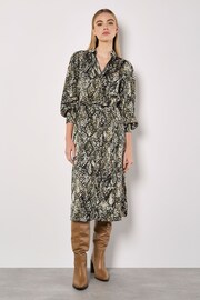 Apricot Green Snakeskin Open Collar Shirt Dress - Image 3 of 4