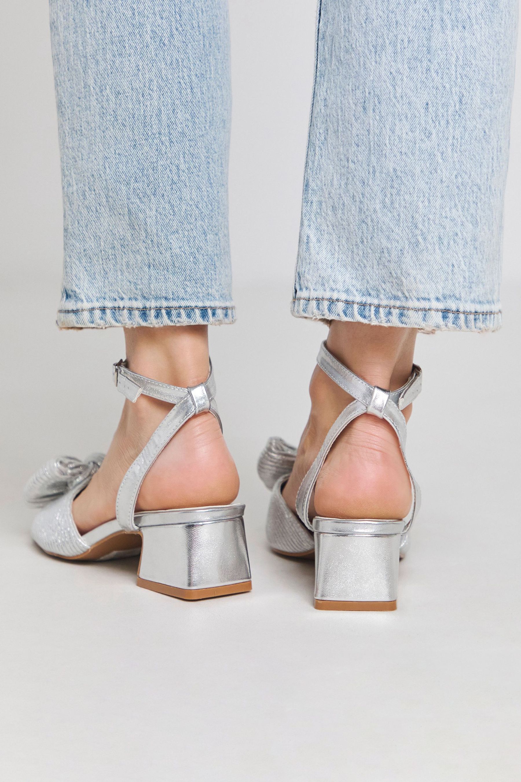 Simply Be Silver Low Heel Occasion Sandals In Extra Wide Fit