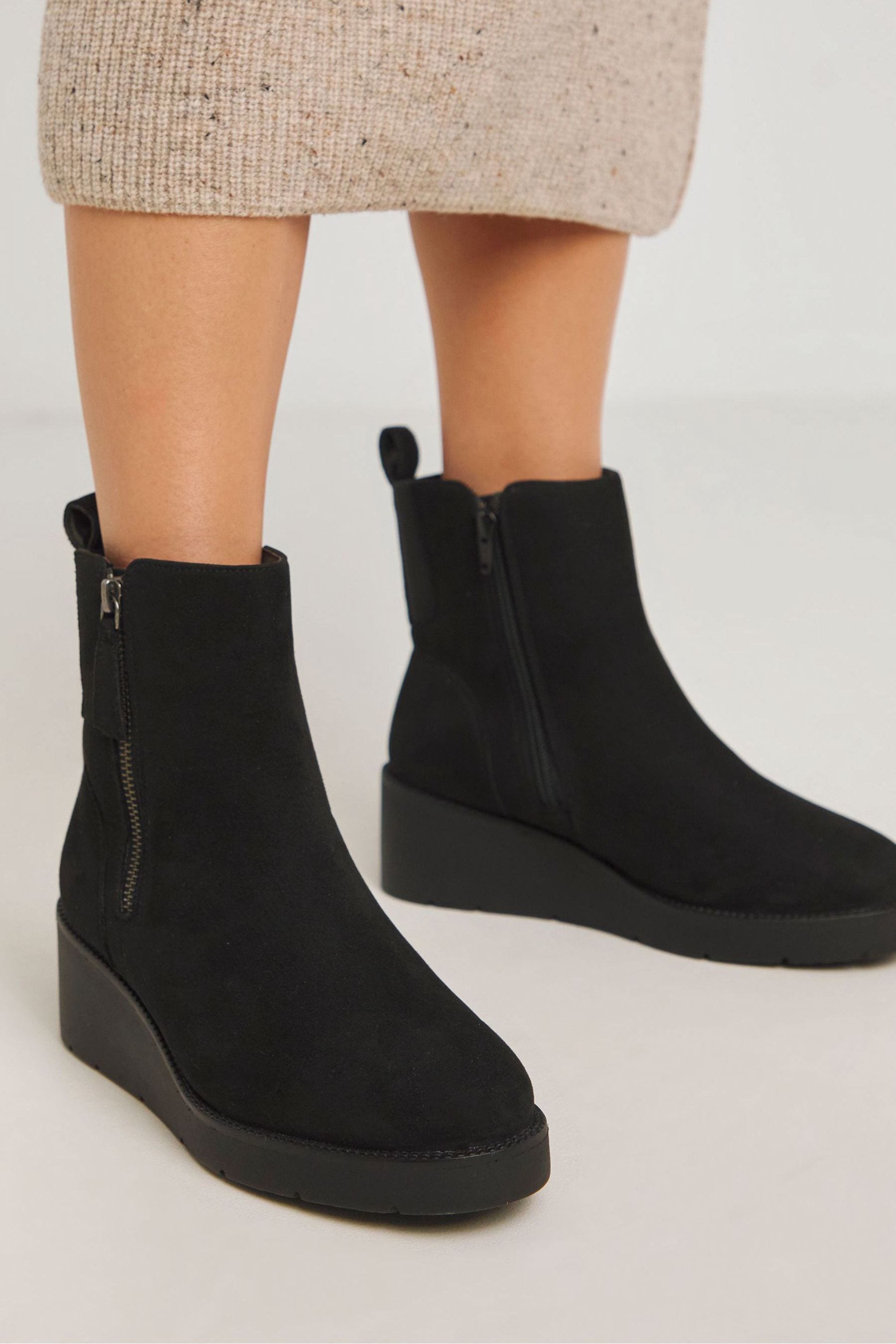 Buy Simply Be Black Zip Detail Wedge Ankle Boots In Extra Wide Fit from Next Canada