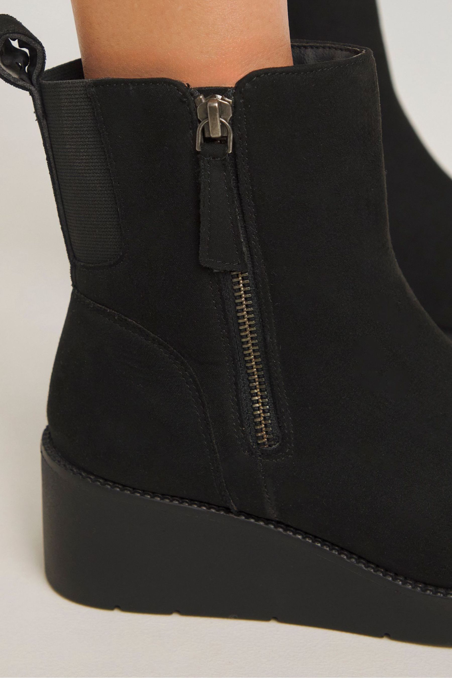 Simply Be Black Zip Detail Wedge Ankle Boots In Extra Wide Fit