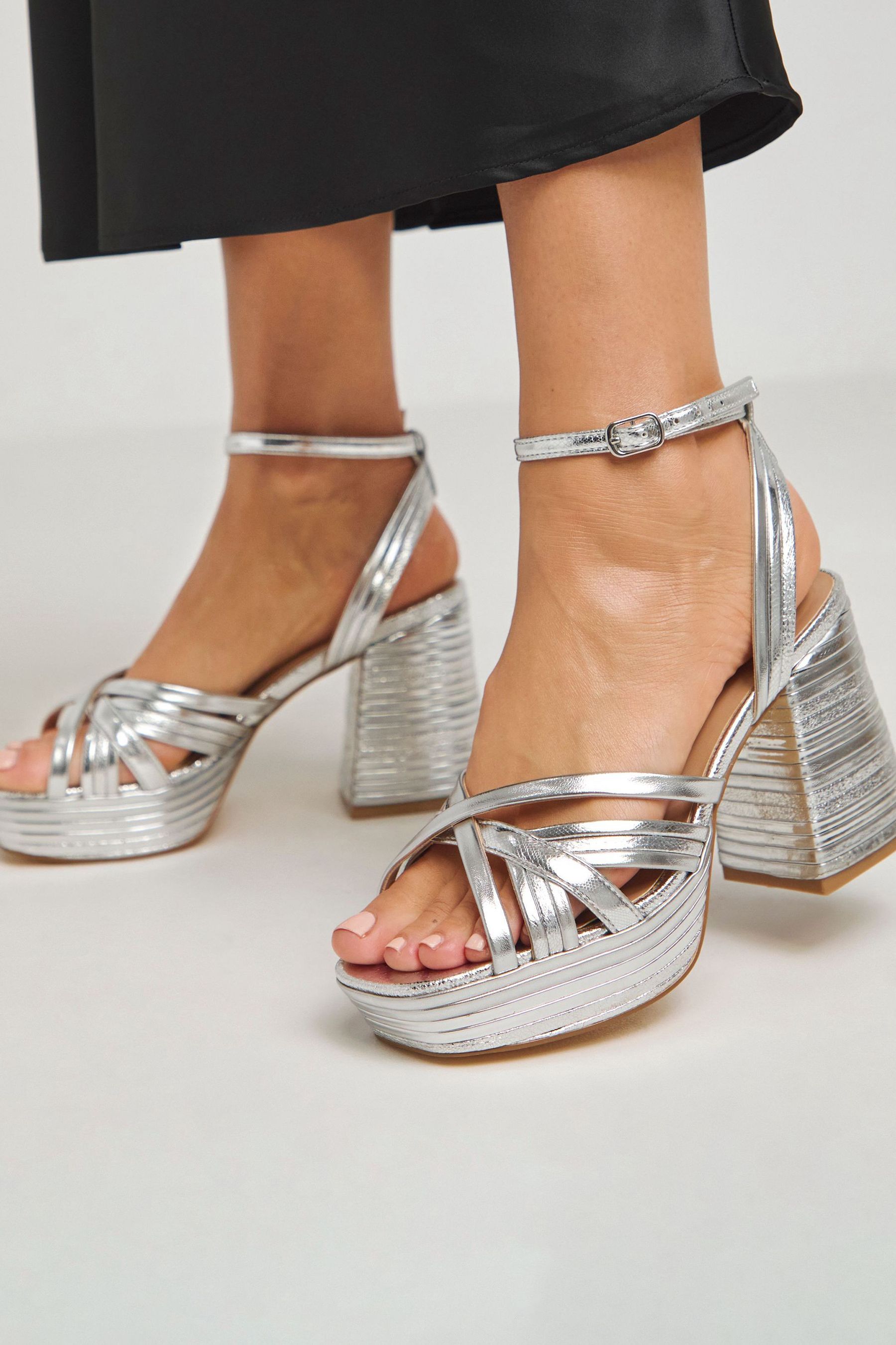 Simply Be Silver Multi Strap Platform Sandals In Extra Wide Fit 6 EU 39 Womens