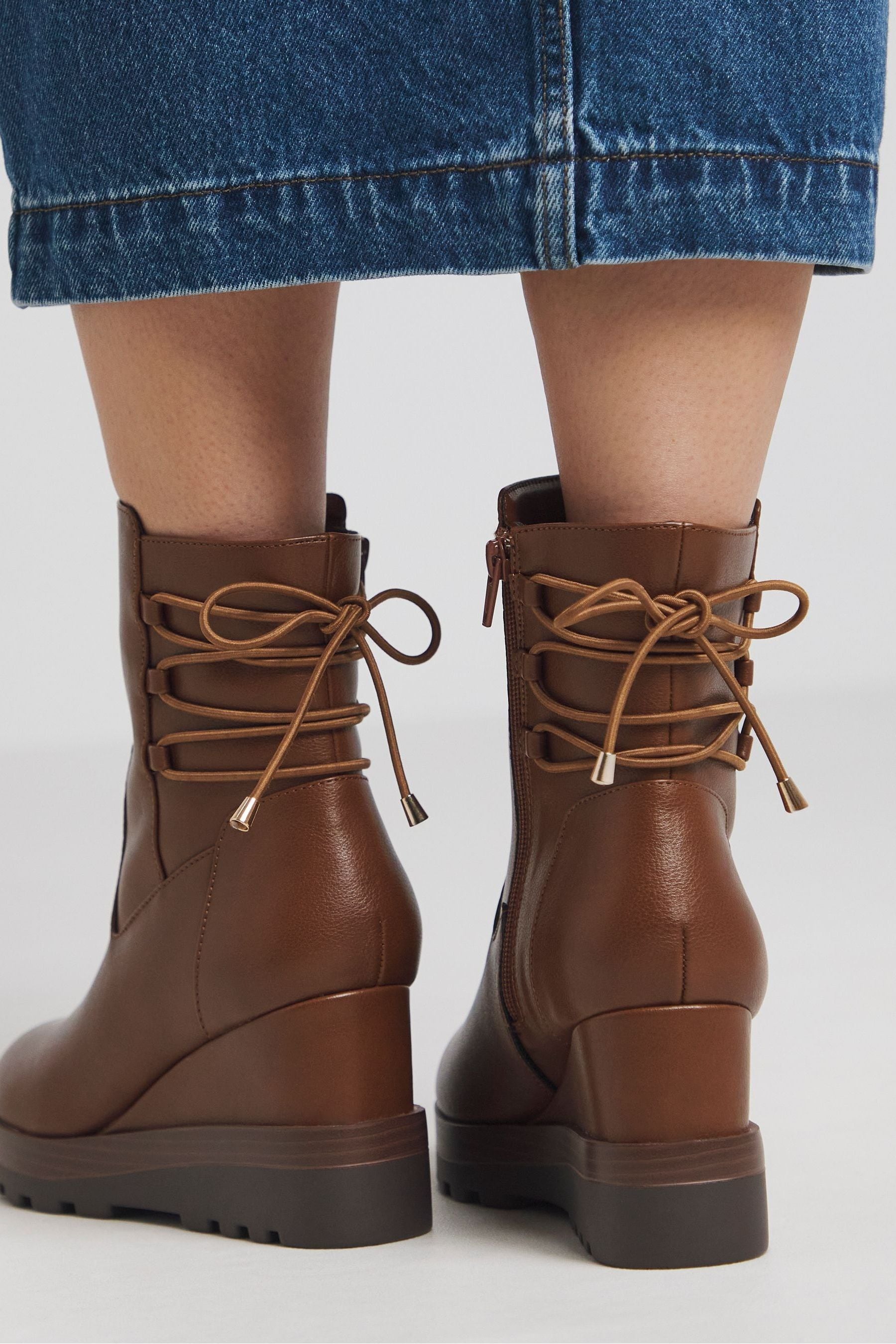 Buy Simply Be Natural Wide Fit Lace Back Detail Wedge Ankle Boots from Next Luxembourg