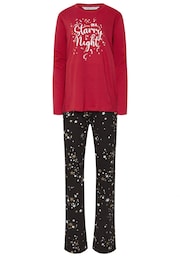 Long Tall Sally Red 100% Cotton Starry Night Long Sleeve Wide Leg Pyjamas Set - Image 1 of 1