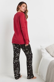 Long Tall Sally Red 100% Cotton Starry Night Long Sleeve Wide Leg Pyjamas Set - Image 3 of 5