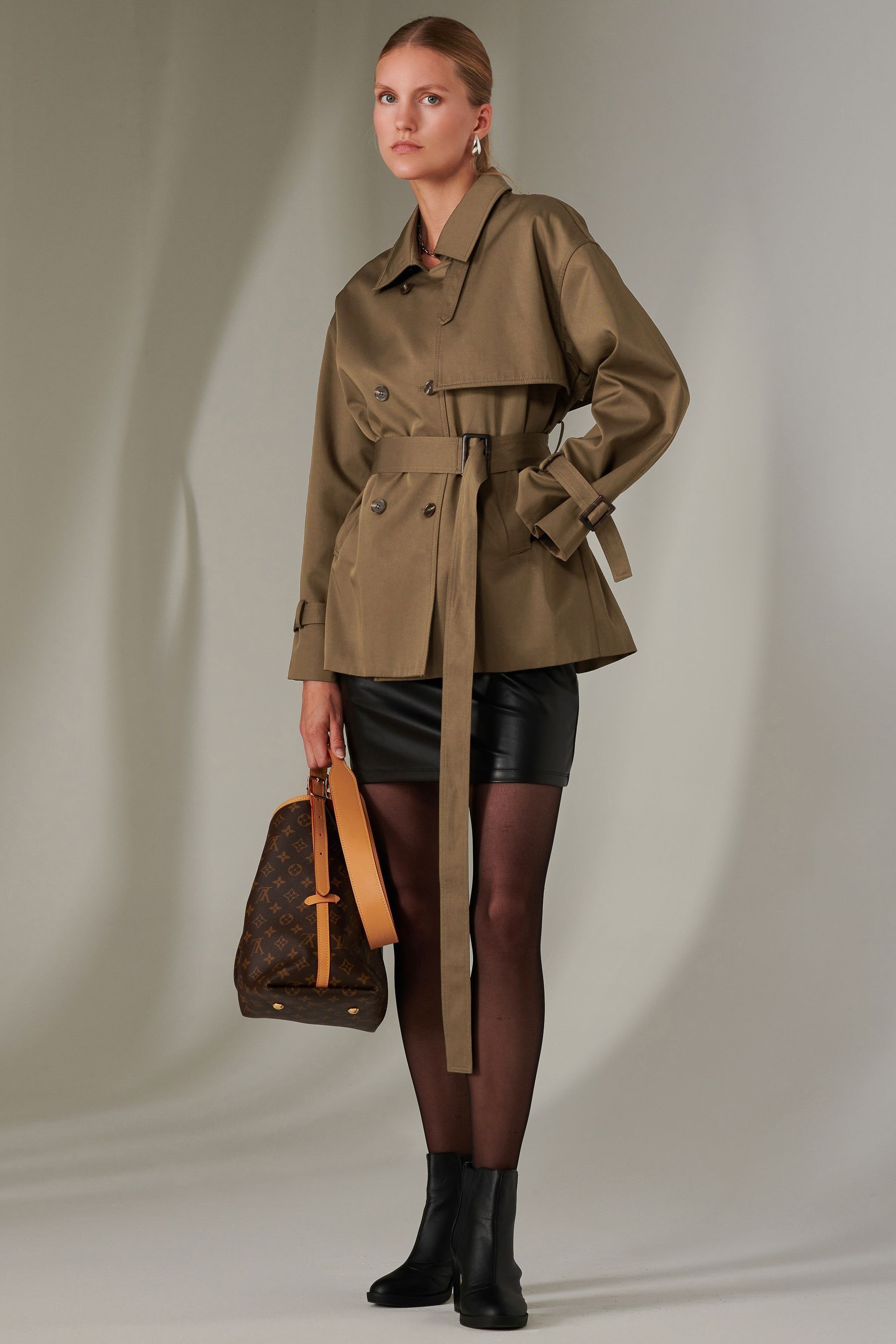 Buy Jolie Moi Green Mini Cropped Trench Coat from Next Oman