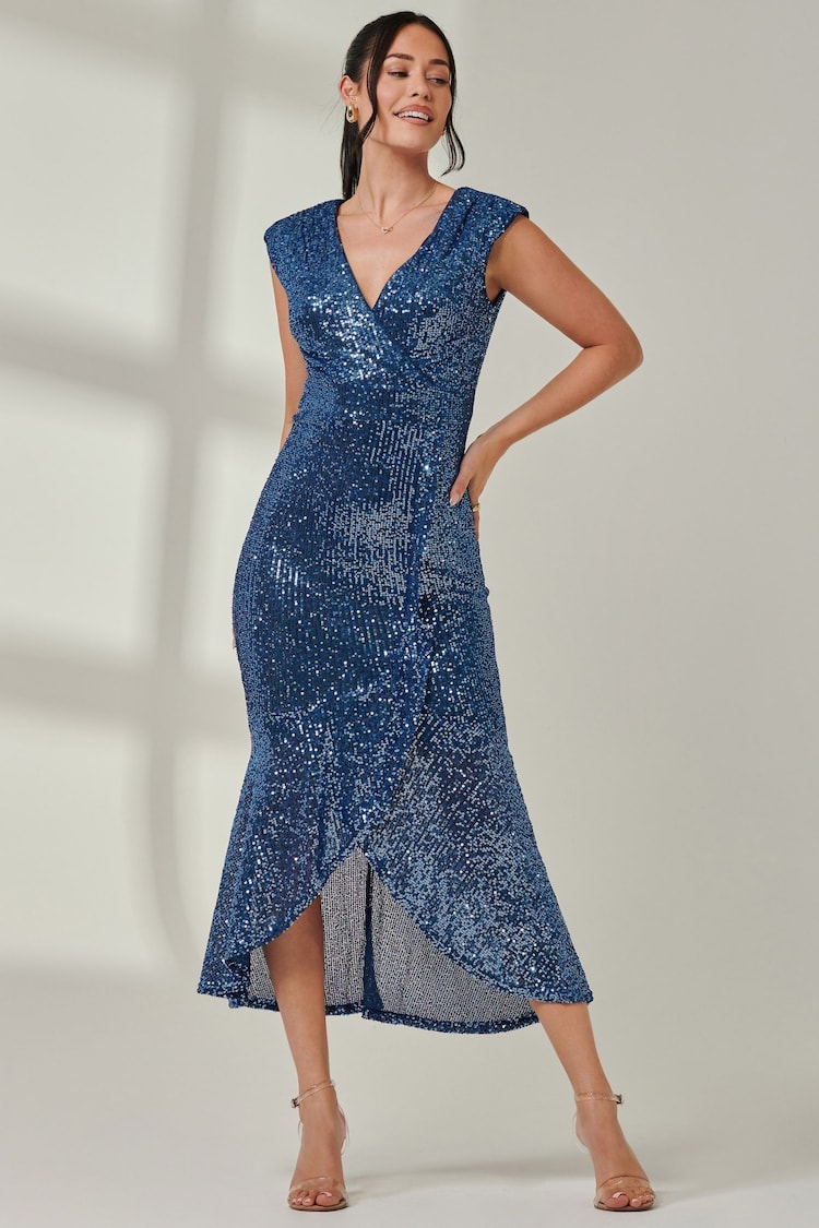 Jolie Moi Blue Sequin Fishtail Maxi Dress - Image 6 of 6