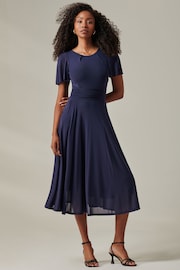 Jolie Moi Blue Ayla Plain Mesh Maxi Dress - Image 5 of 6