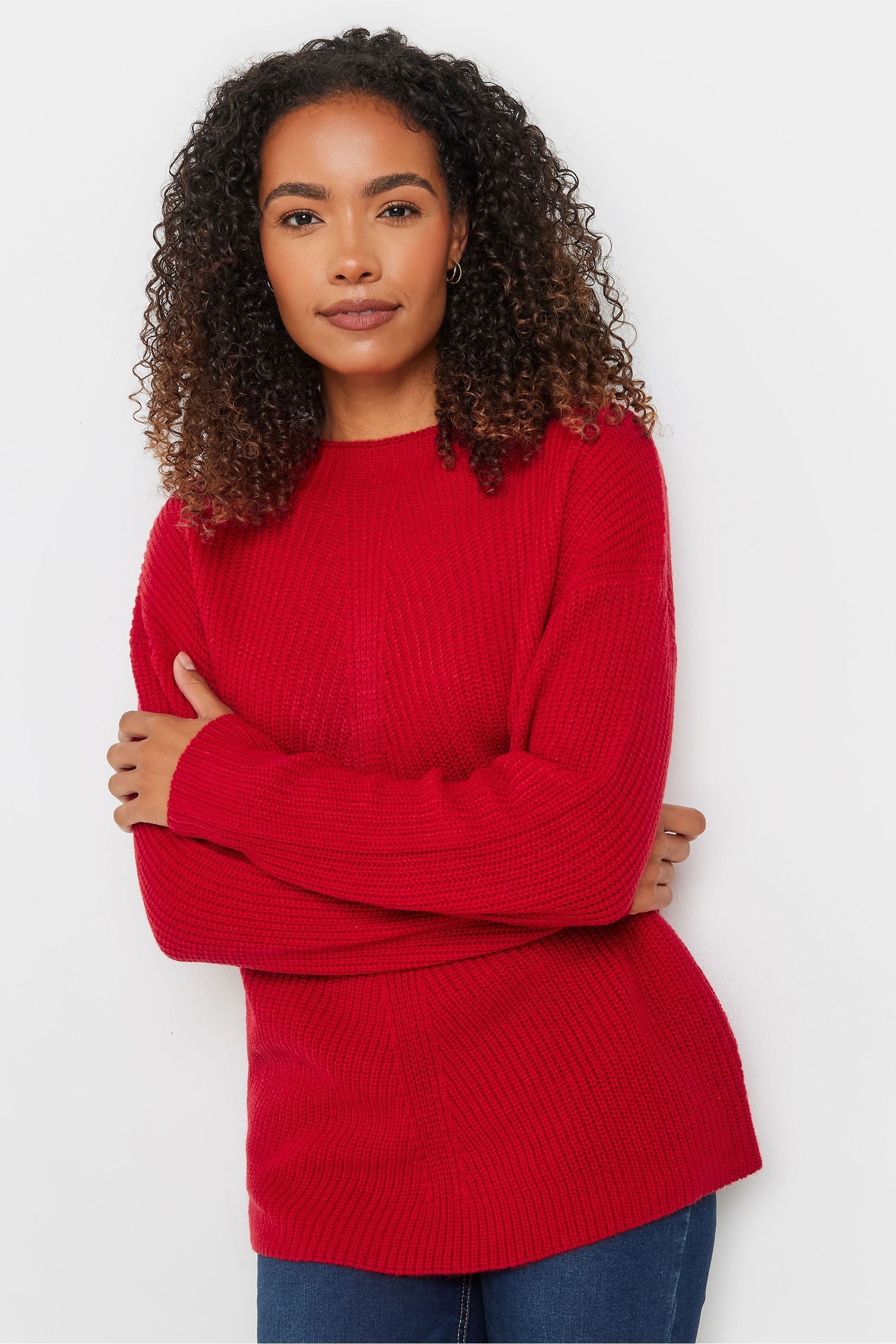 Red funnel neck sweater hotsell