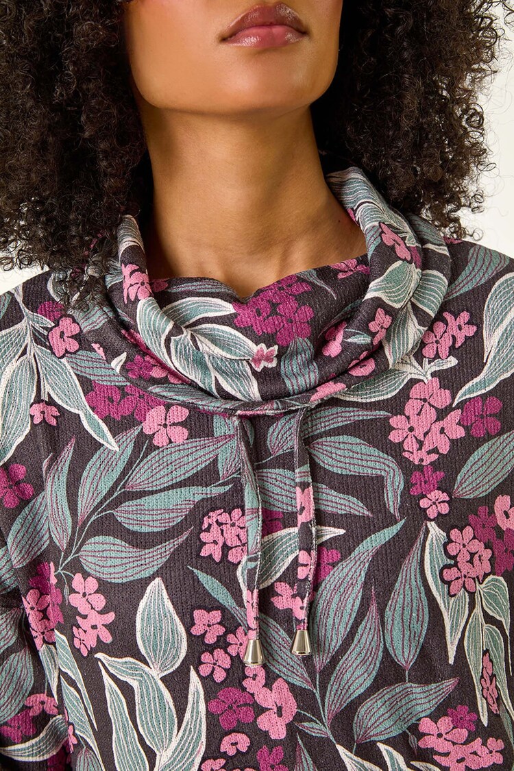 Roman Pink Floral Printed Roll Neck Top - Image 5 of 5