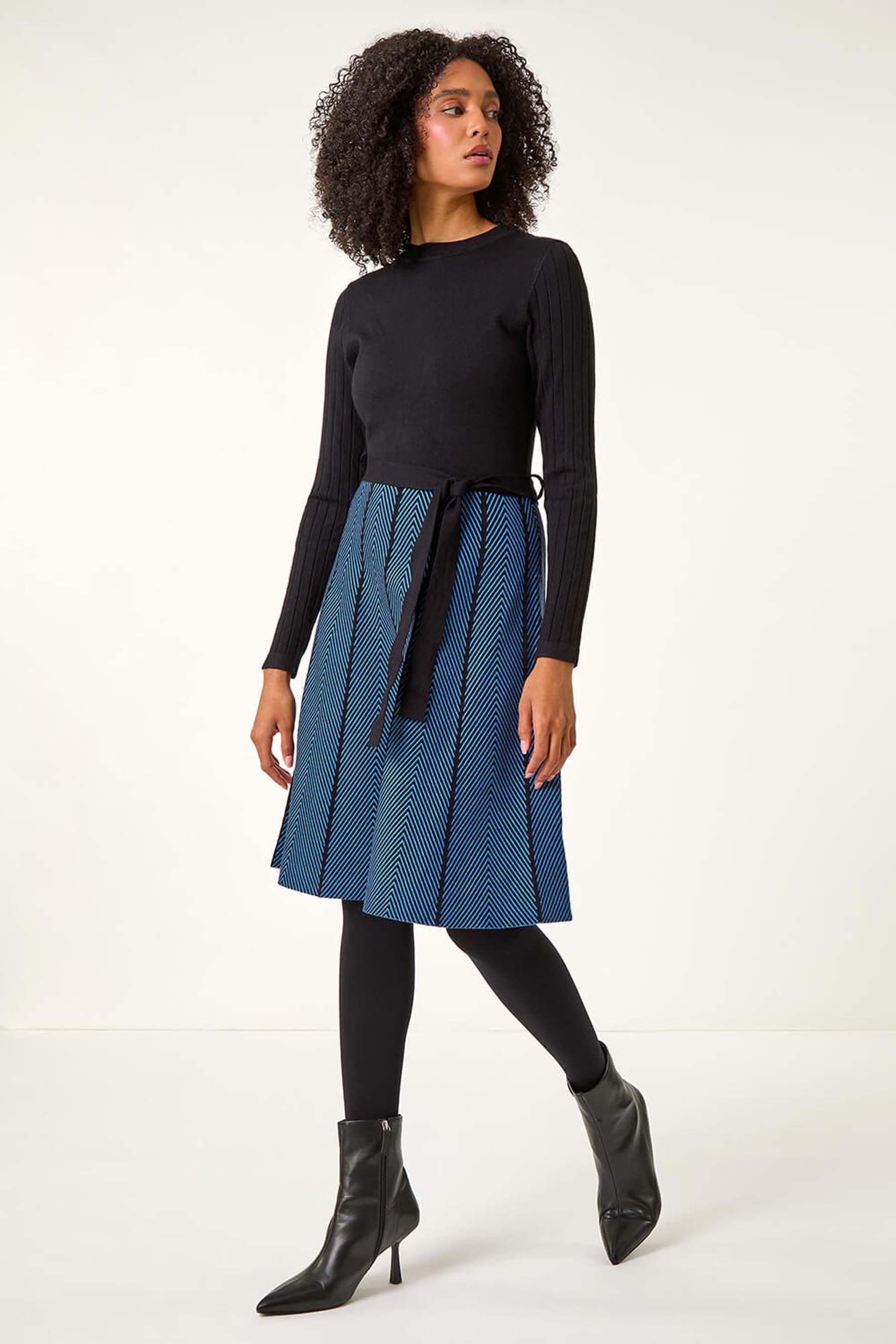 Buy Roman Blue Chevron Print Belted Jumper Dress from the Next UK online shop