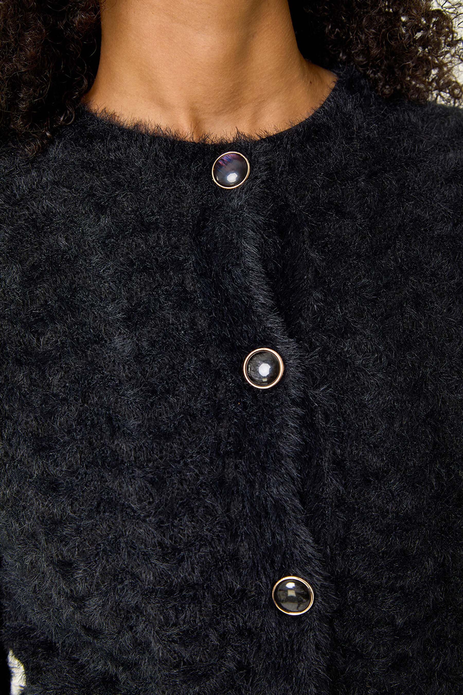 Buy Roman Black Fluffy Knit Button Cardigan from the Next UK online shop