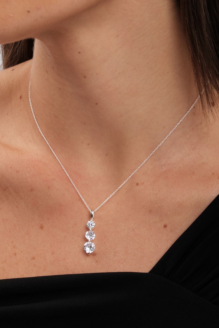 Simply Silver Silver Tone 925 Cubic Zirconia Graduated Linear Stick Necklace - Image 5 of 5