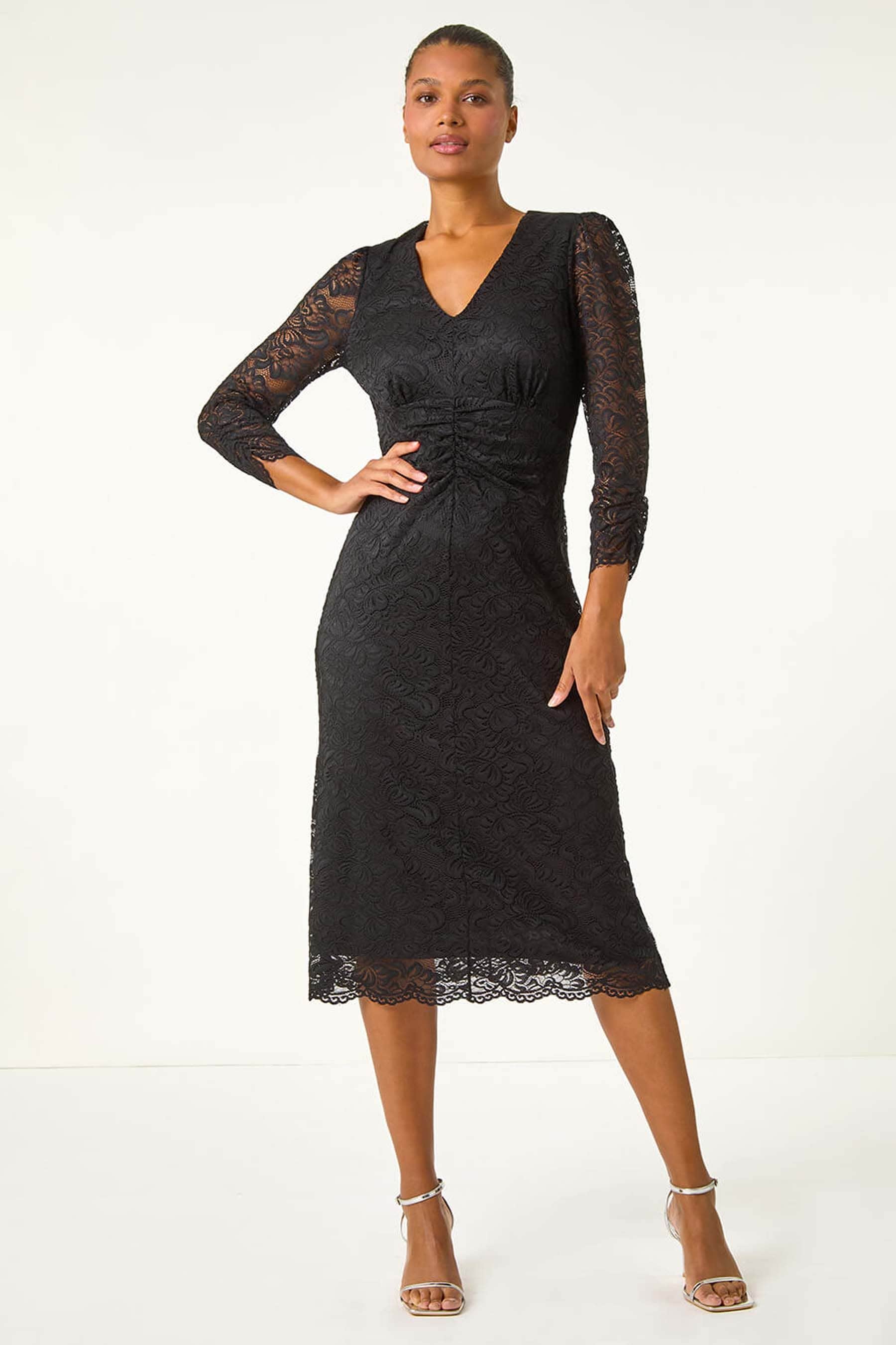 Buy Roman Black Corded Lace Midi Dress from the Next UK online shop