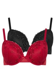 Yours Curve Red & Black Floral Embroidered Padded Bra Bras 2 Pack - Image 6 of 8