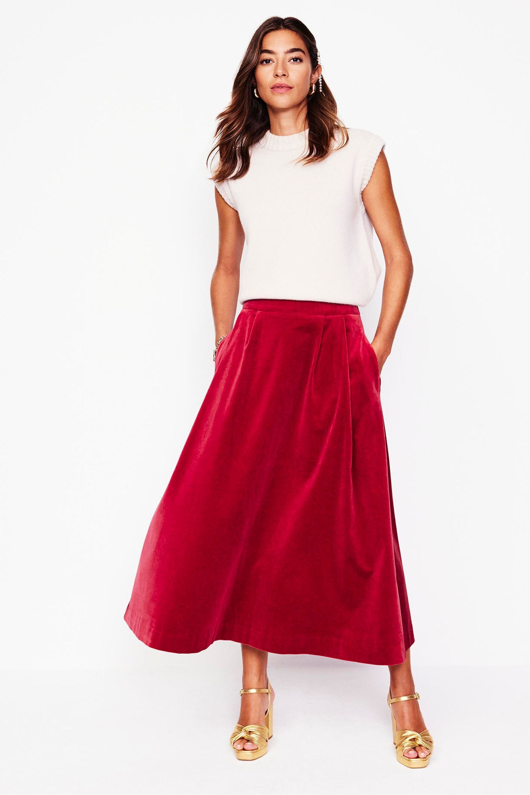 Boden Red Angelica Velvet Skirt
