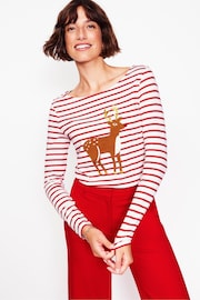 Boden Red Ella Long Sleeve Breton 100% Cotton T-Shirt - Image 3 of 5