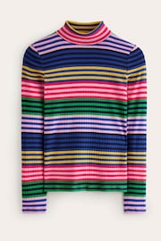 Boden Blue Anna 100% Cotton Rib Roll Neck Top - Image 5 of 5