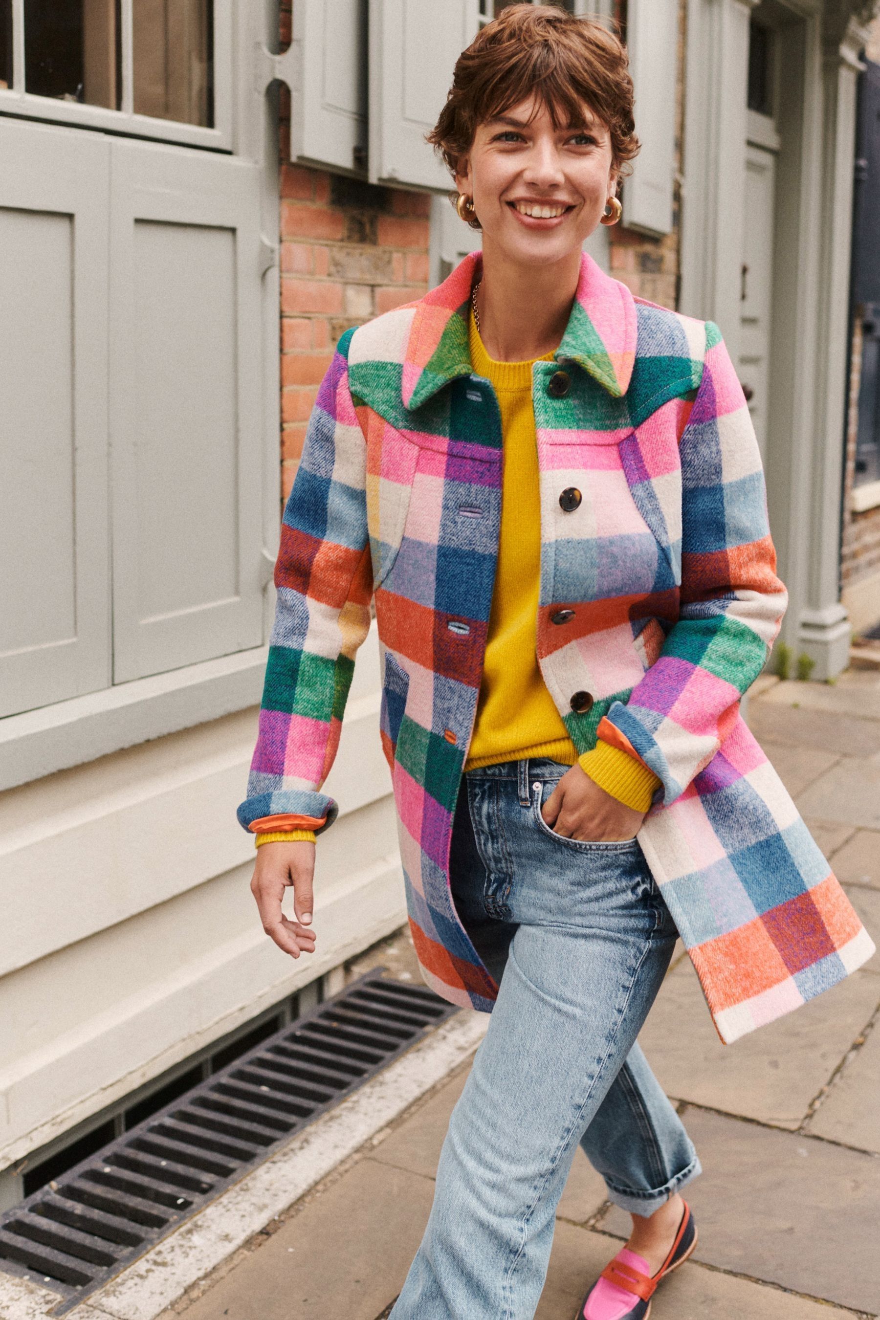 Buy Boden Yellow Lincoln Wool Check Coat from Next Luxembourg