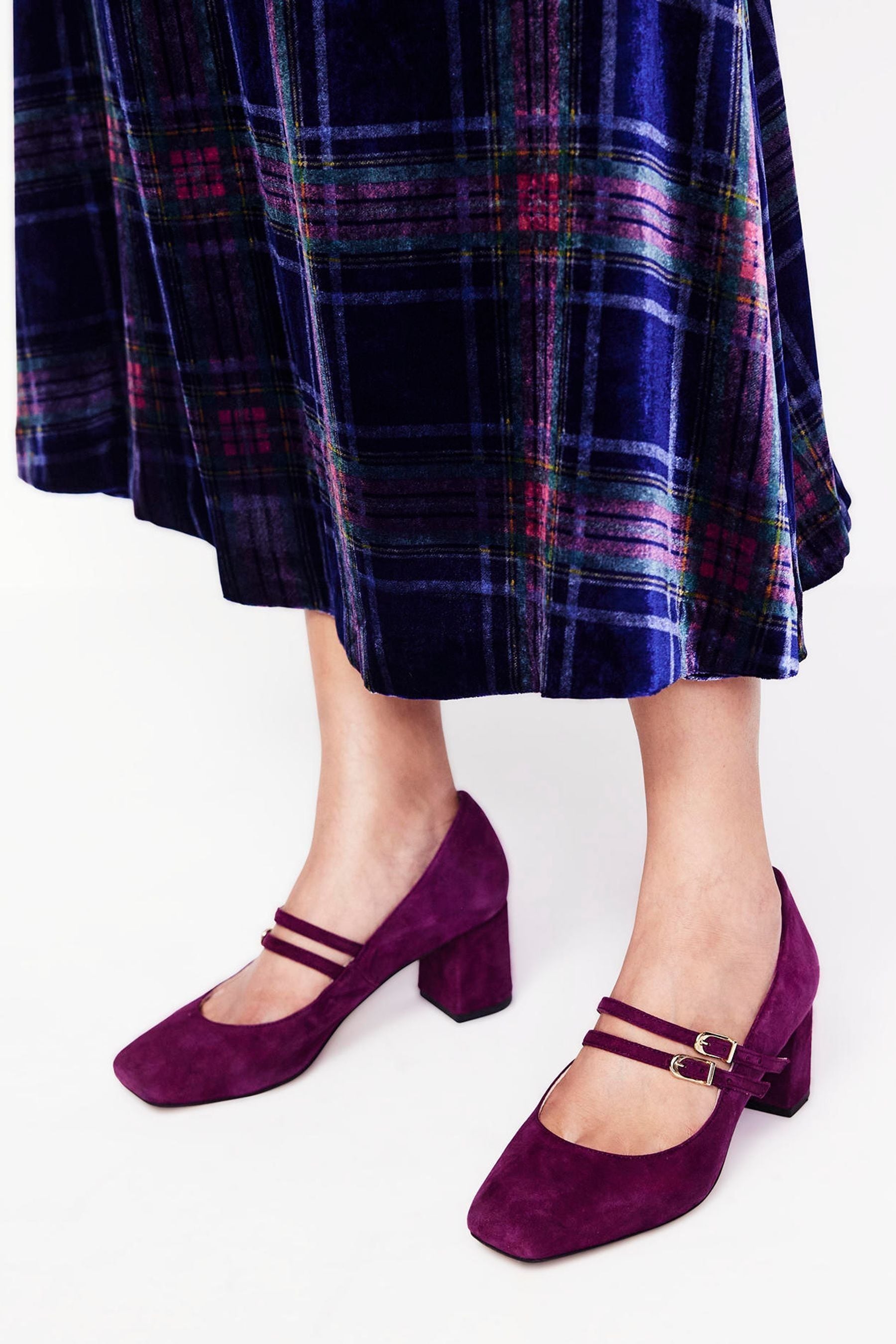 Purple block heel pumps on sale
