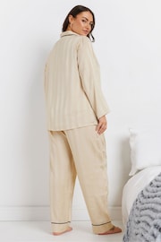 Yours Curve Cream Jacquard Stripe Satin Pyjamas Set - Image 3 of 5