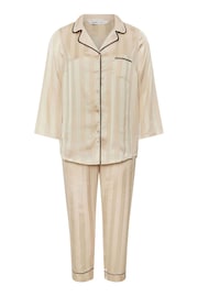 Yours Curve Cream Jacquard Stripe Satin Pyjamas Set - Image 5 of 5