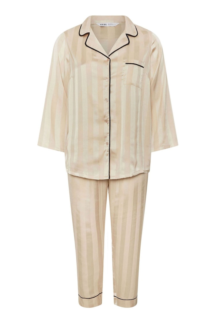 Yours Curve Cream Jacquard Stripe Satin Pyjamas Set - Image 5 of 5