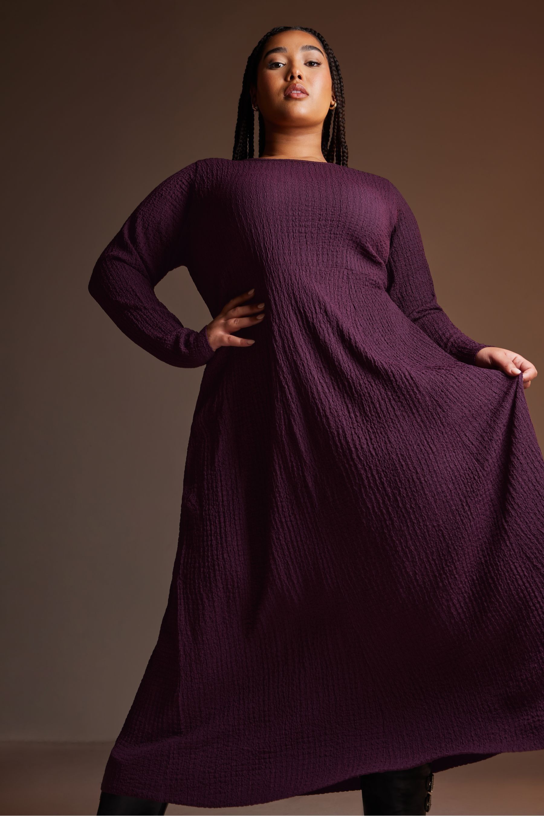 Buy Yours Curve Purple Textured Flared Maxi Dress from the Next UK online shop
