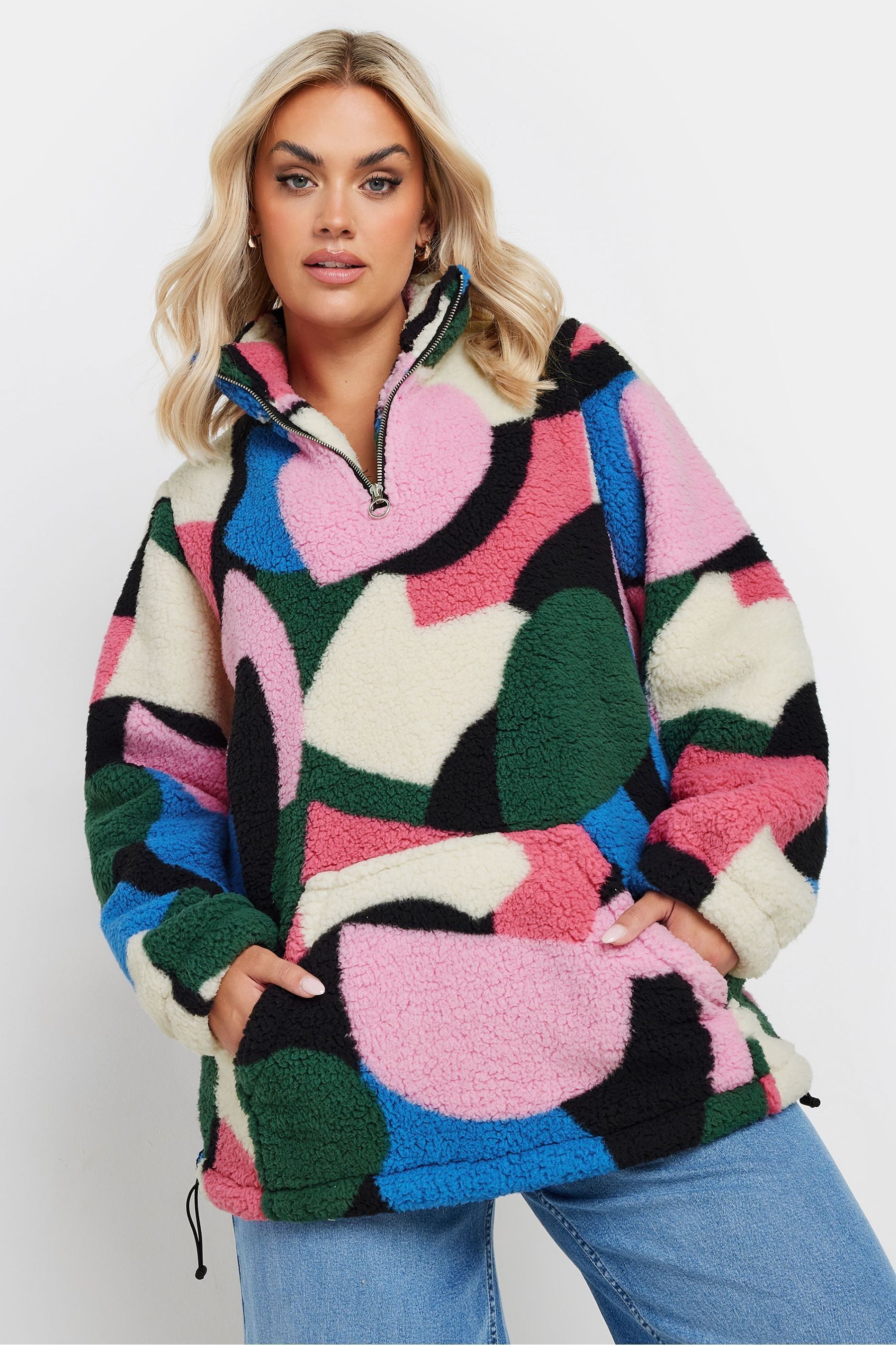 Pink sherpa half zip cheap