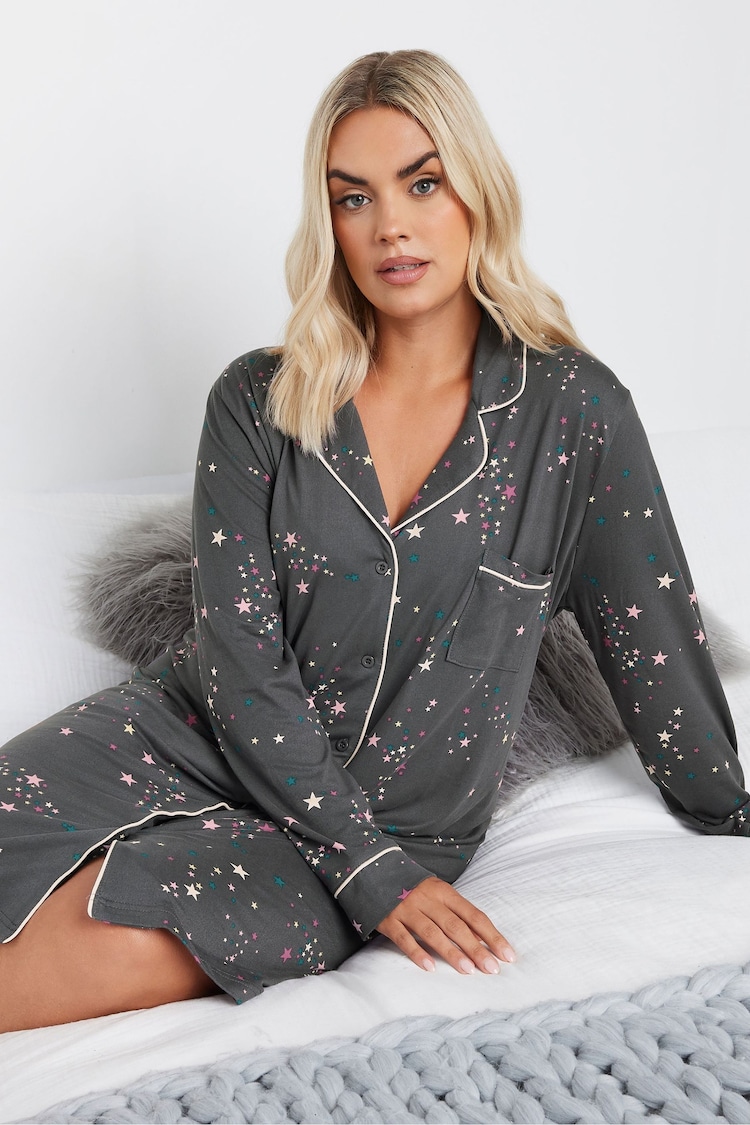 Yours Curve Grey Star Print Soft Touch Nightshirt - Image 1 of 5