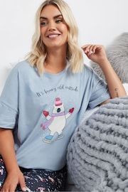 Yours Curve Blue 100% Cotton Polar Bear Short Sleeve Cuffed Pyjamas Set - Image 4 of 6