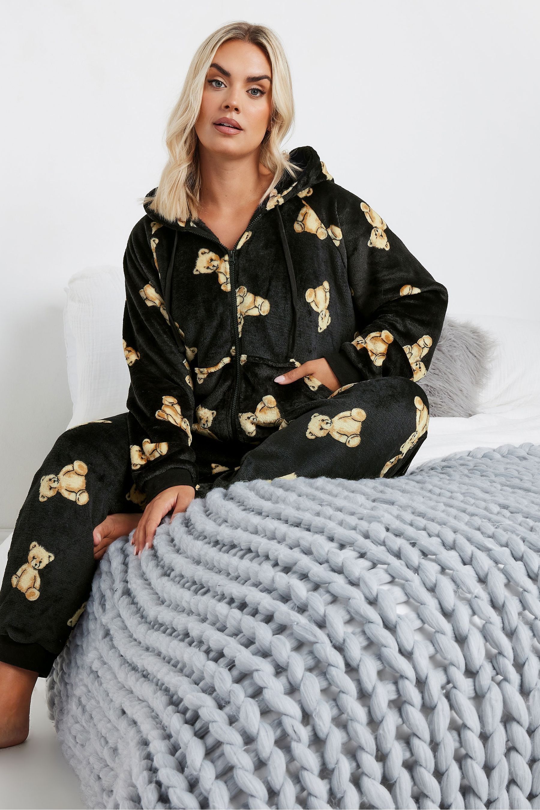 Buy Yours Curve Black Teddy Bear Print Onesie from the Next UK online shop