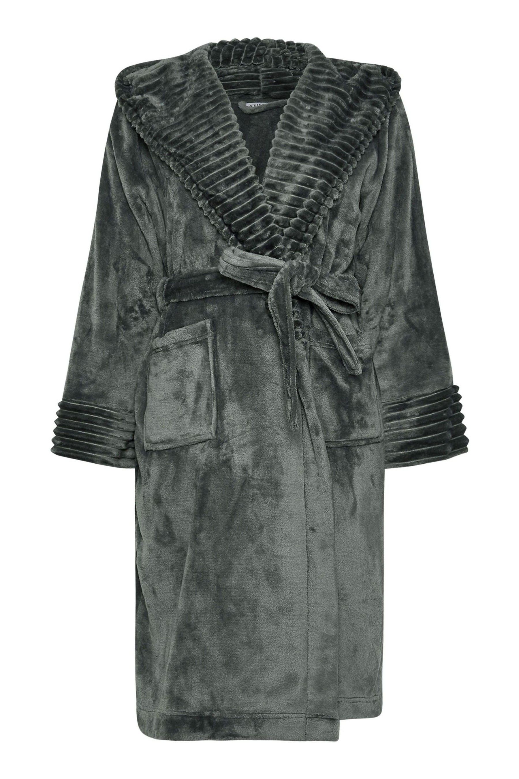 Buy Yours Curve Grey Ribbed Trim Hooded Robe from Next Ireland