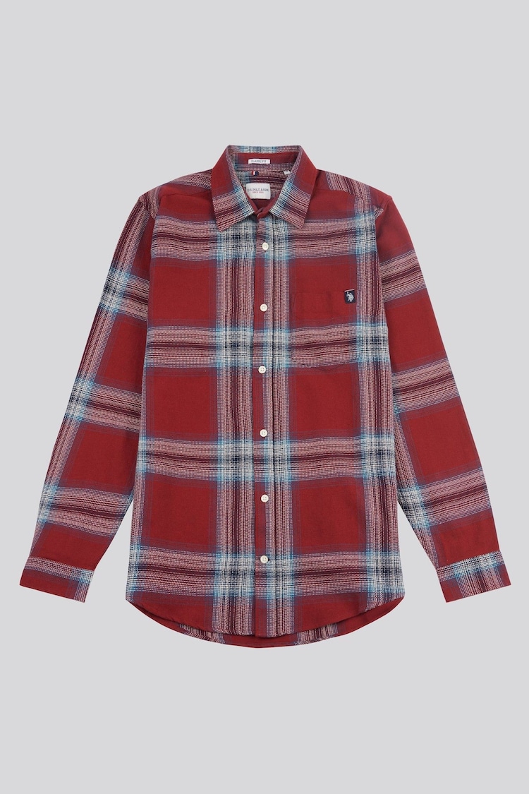 U.S. Polo Assn. Red Mens Ombre Check 100% Cotton Shirt - Image 1 of 3