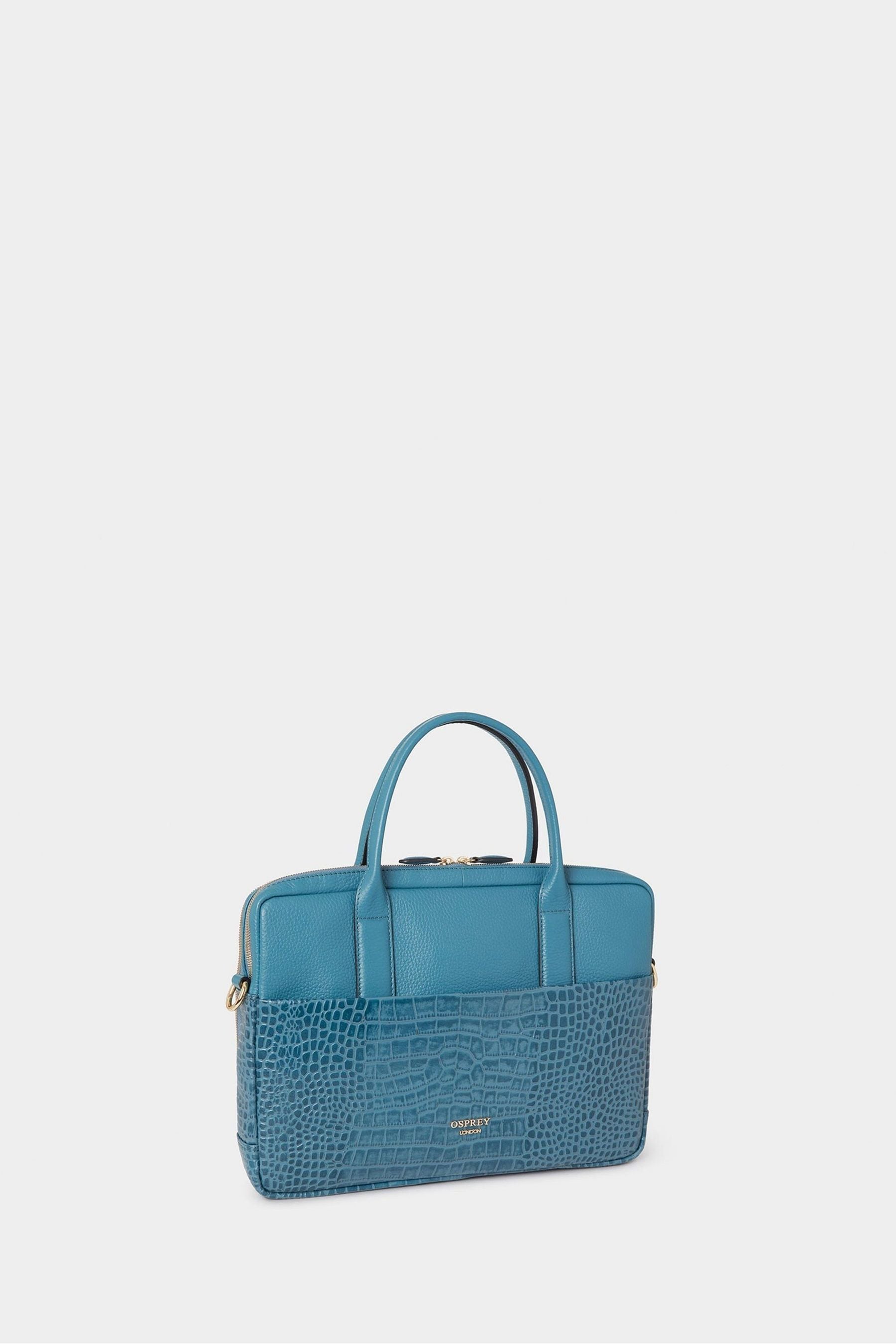 OSPREY LONDON Navy Kellie Croc Grain Leather Laptop Bag