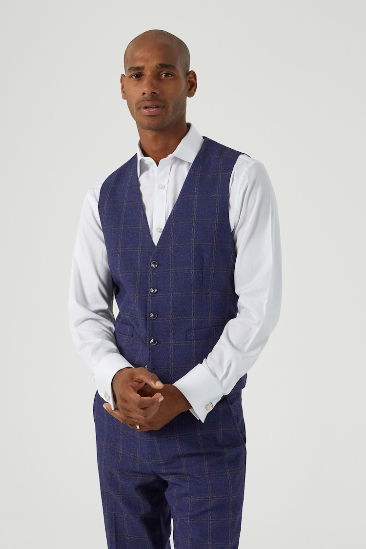 Skopes Blue Barron Check Single Breasted Suit Waistcoat - Image 1 of 4