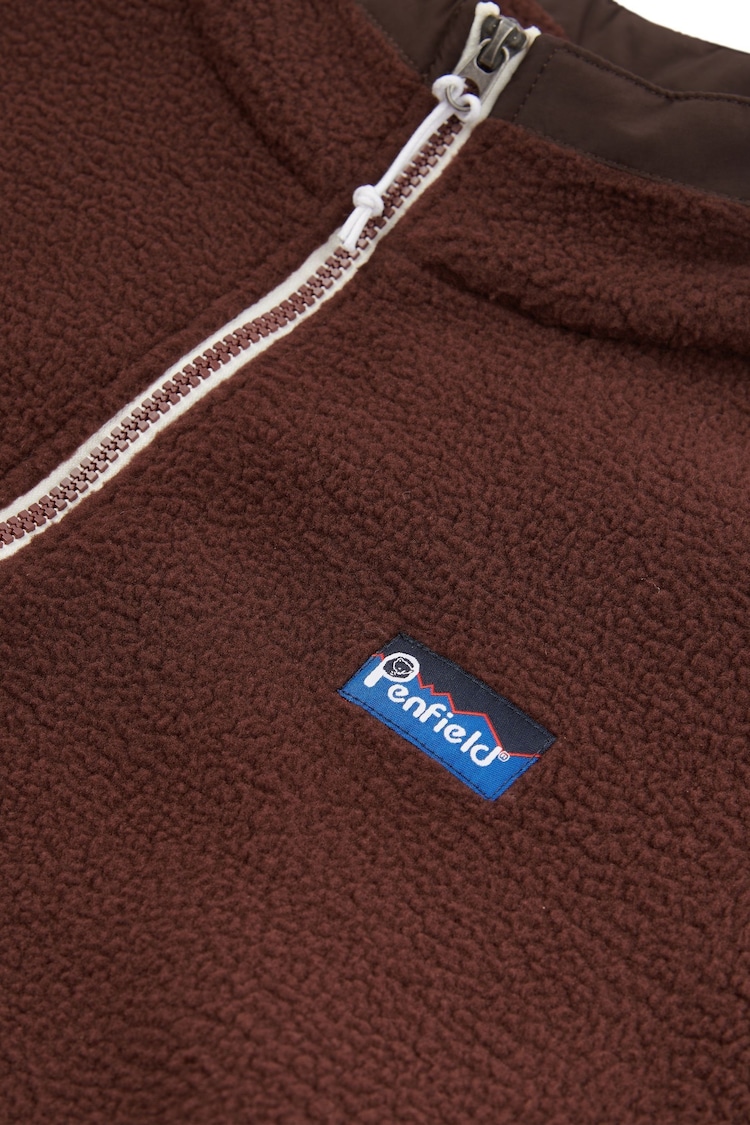 Penfield Brown Mens Quarter Zip funnel Neck Fleece Sweatshirt - Image 8 of 8