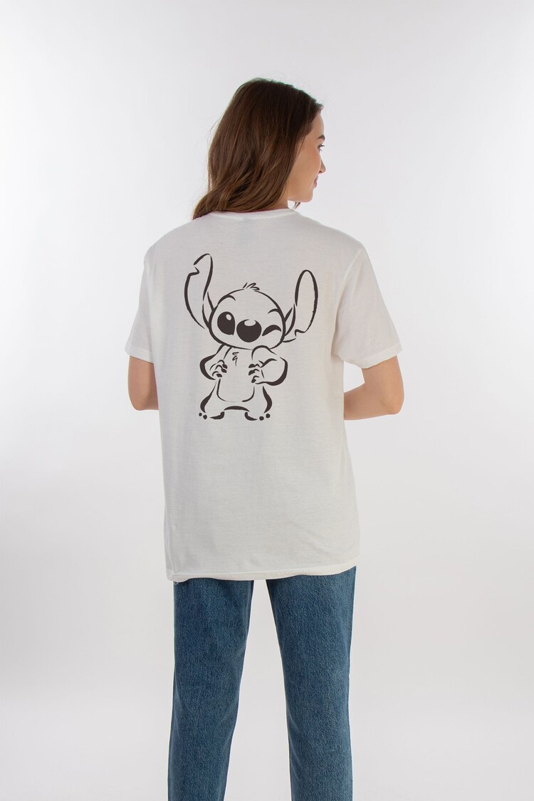 Brands In White Women Boyfriend Fit 100% Cotton Disney Lilo & Stitch Wink T-Shirt - Image 2 of 2