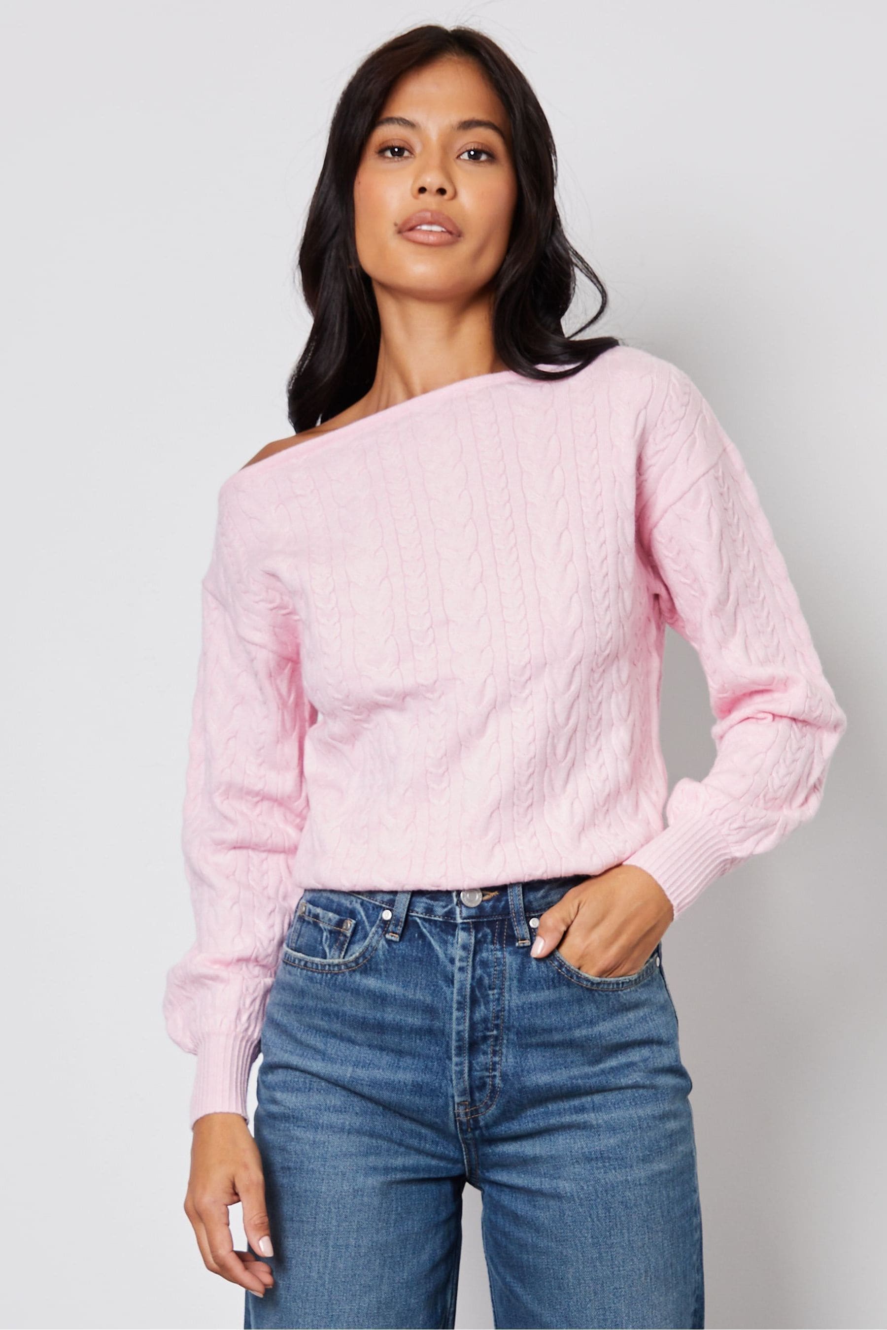 Buy Threadbare Pink Slash Neck Cable Knit Jumper from the Next UK online shop