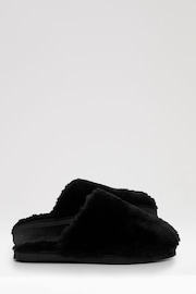 Threadbare Black Faux Fur Mule Slippers - Image 2 of 4