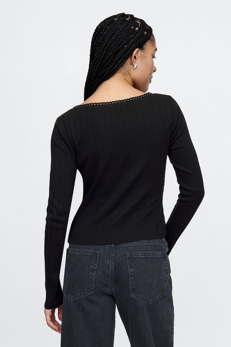 Gap Black Cropped Pointelle Cardigan - Image 2 of 4