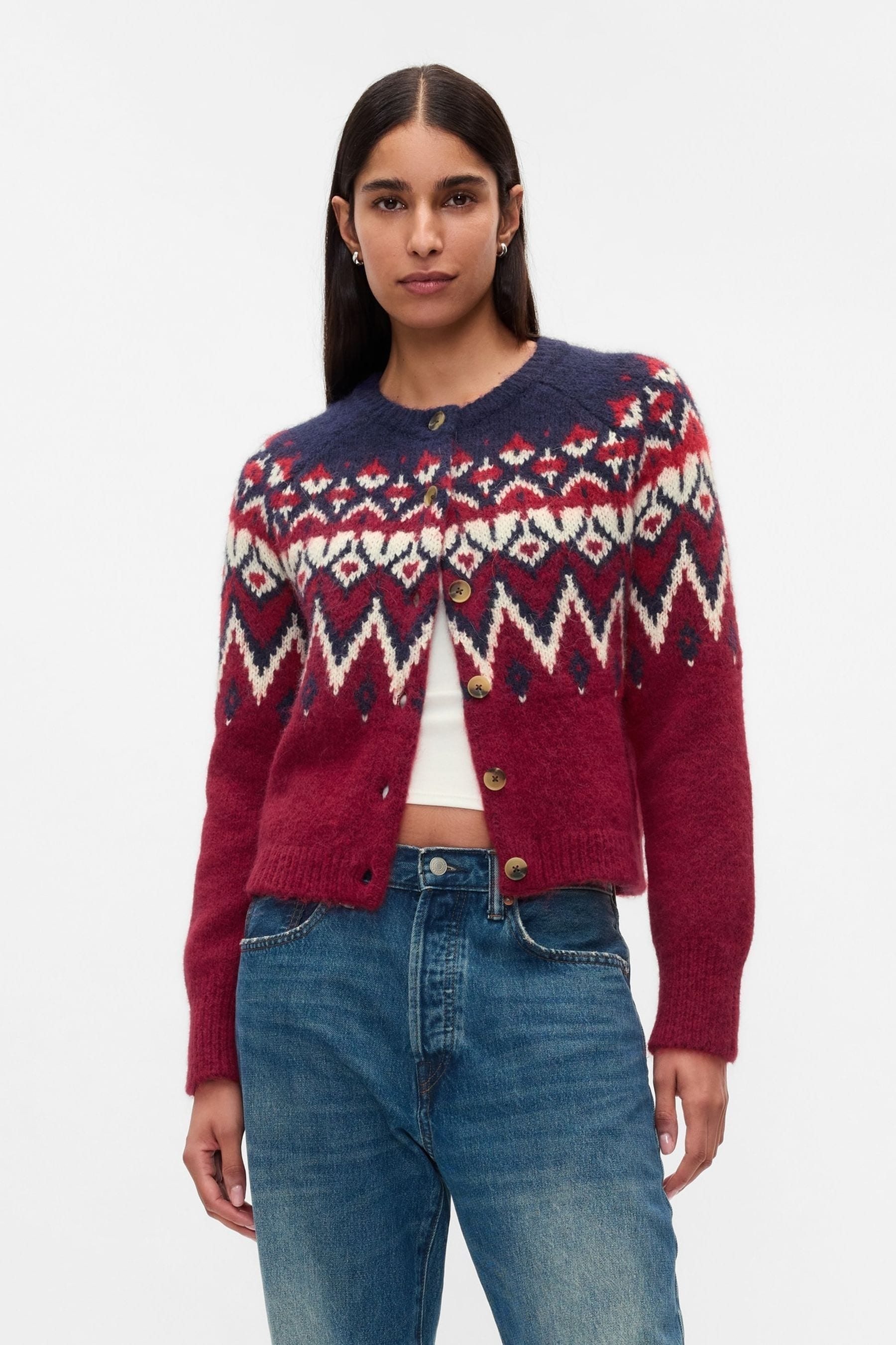 Red cropped cardigan clearance