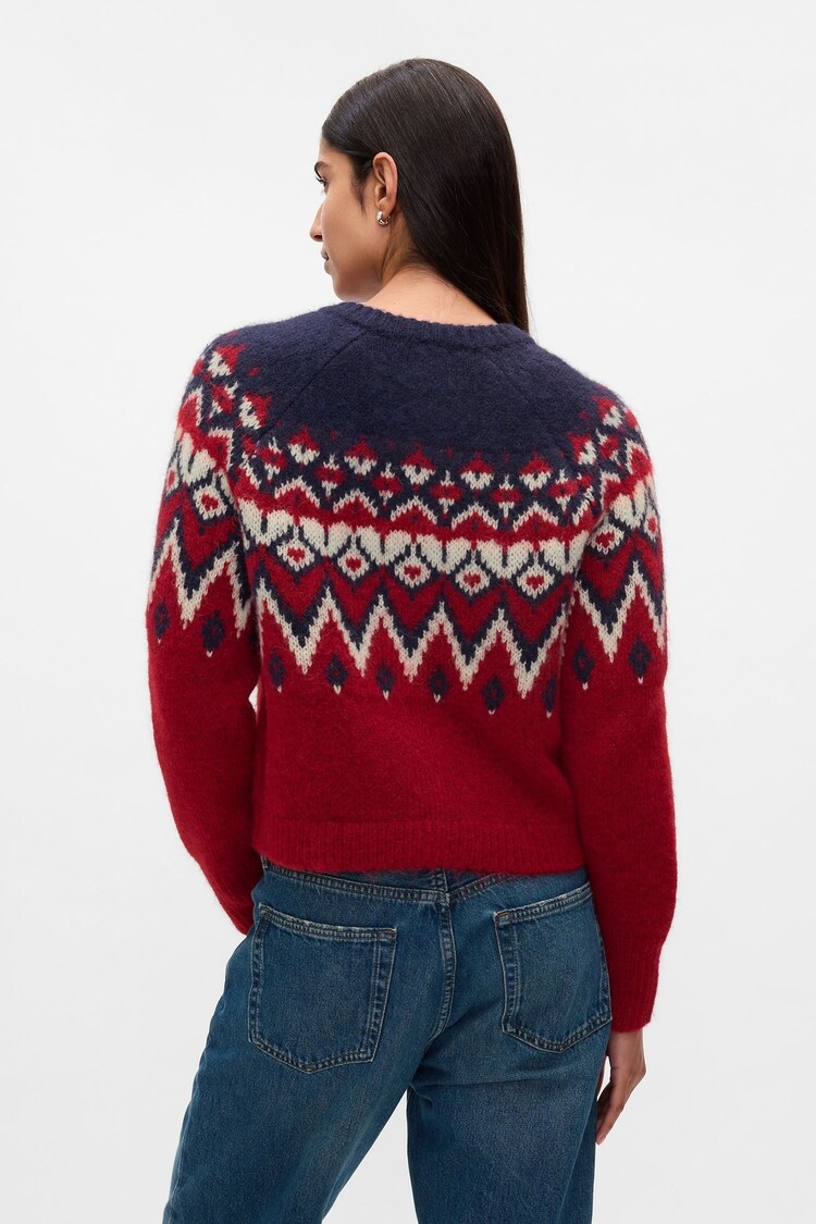 Gap Red Brushed Fair Isle Cropped Cardigan - Image 2 of 5