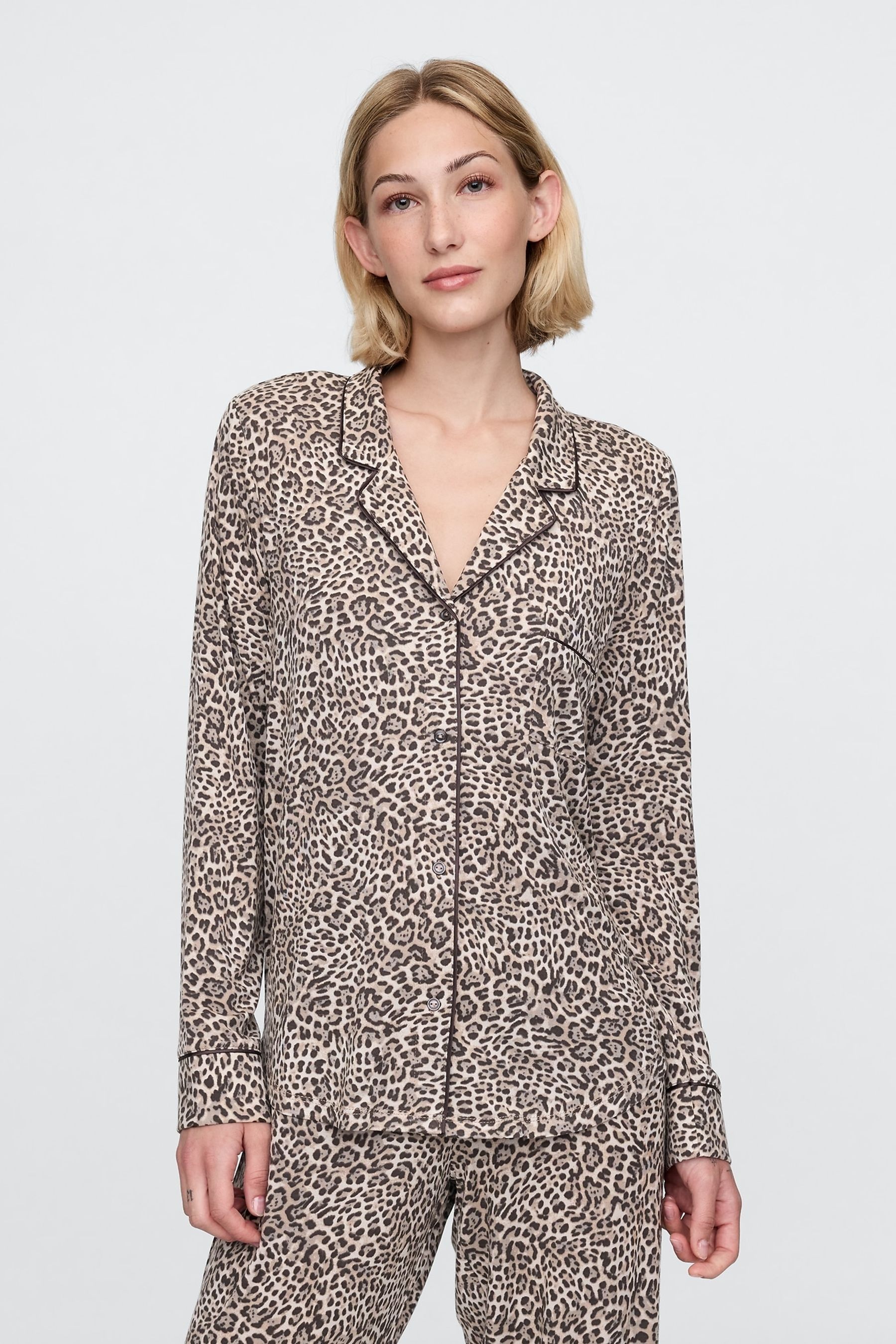 Buy Gap Brown Leopard Print Modal Long Sleeve Pyjama Shirt from the Next UK online shop