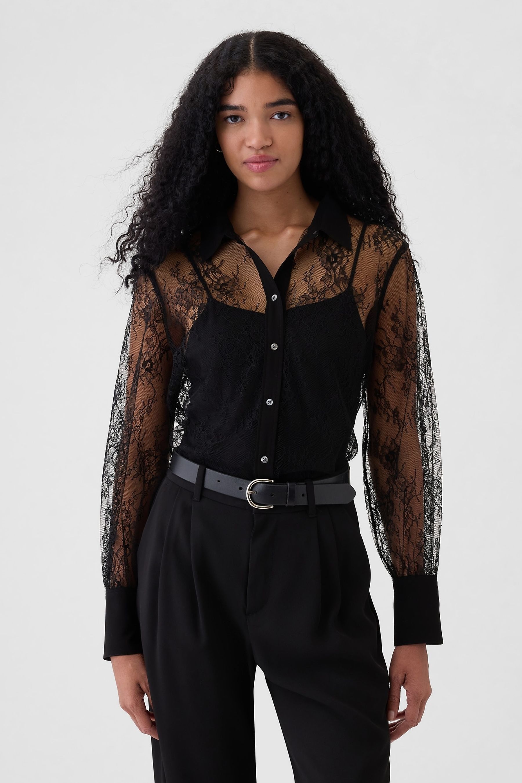 Buy Gap Black Sheer Lace Classic Shirt from the Next UK online shop