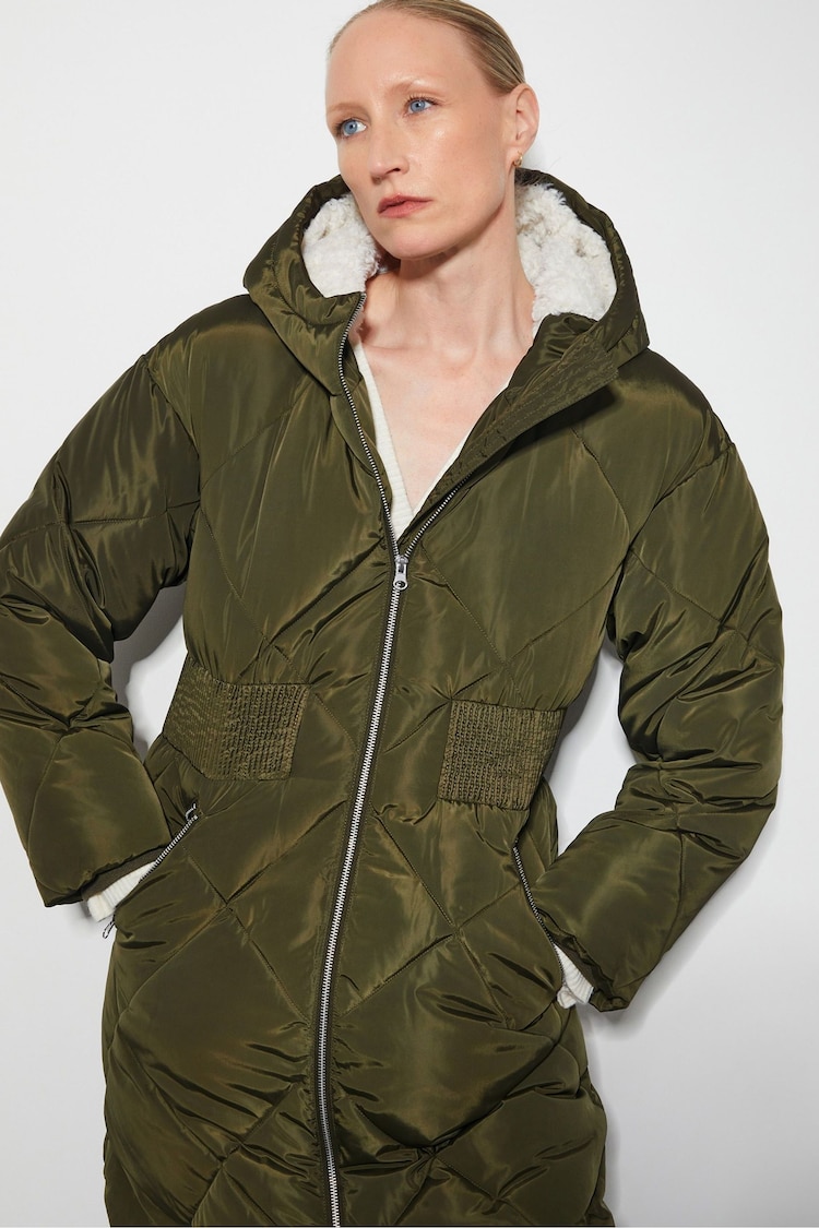 Monsoon Green Phoebe Fleece Quilted Puffer Coat - Image 2 of 4