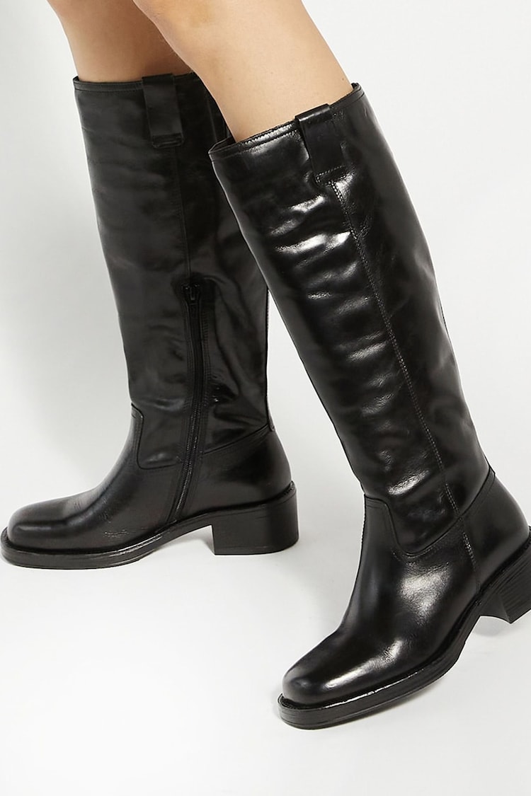 Dune London Black Tayan Sq Toe High Knee Boots - Image 1 of 6