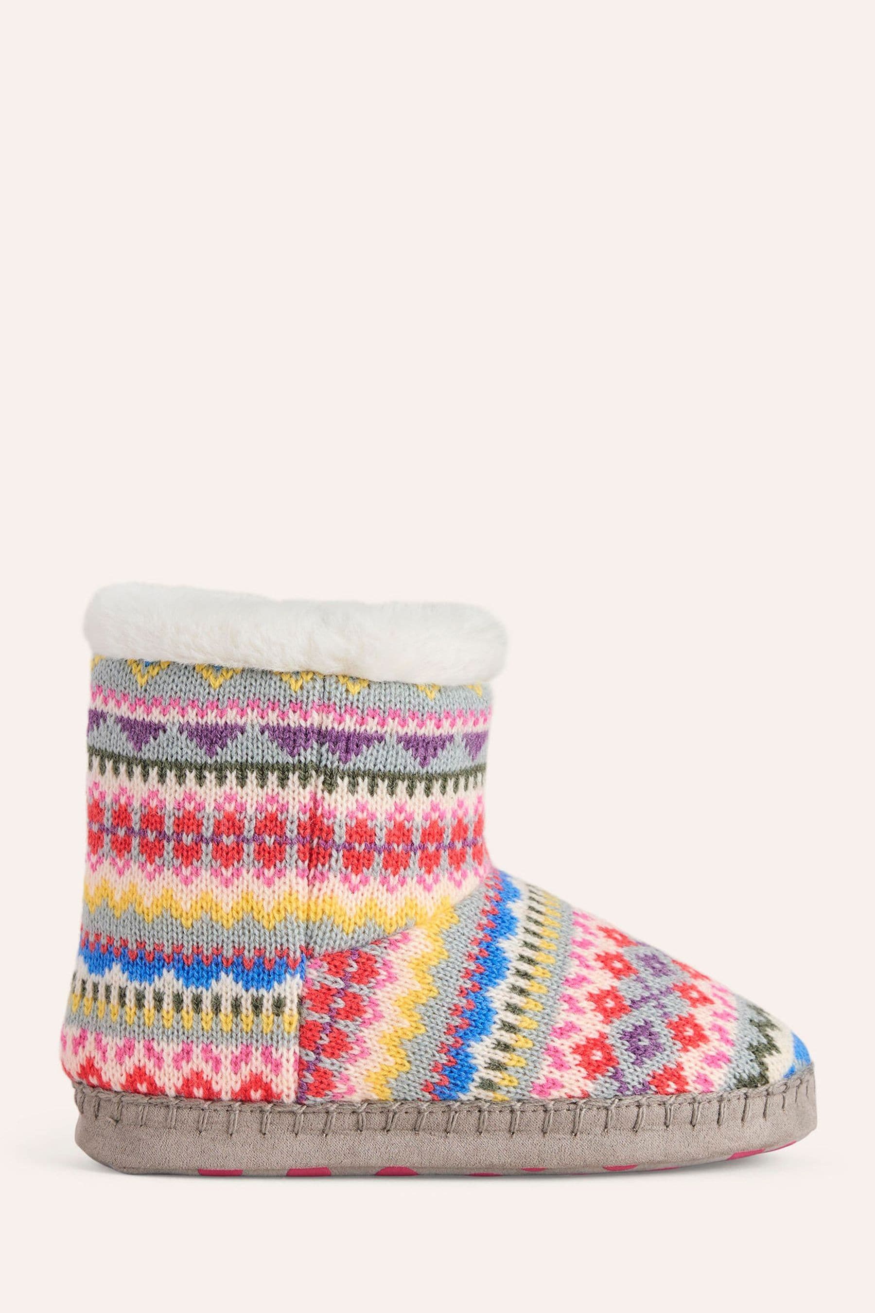 Boden Grey Fairisle Pattern Slipper Boots